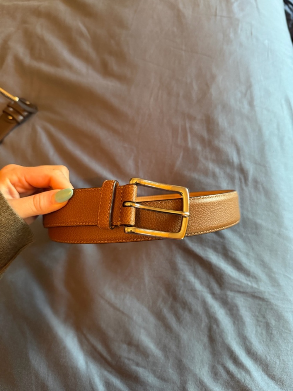Coach Men's Tan Leather Belt with Gold-Tone Buckle